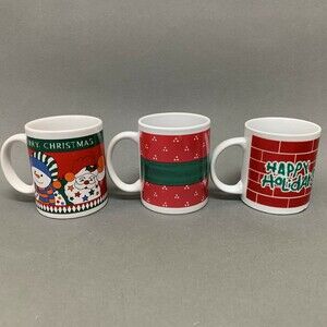 Coffee Cups Christmas Happy Holidays Santa Snowman Red Green Multicolor Lot of 3